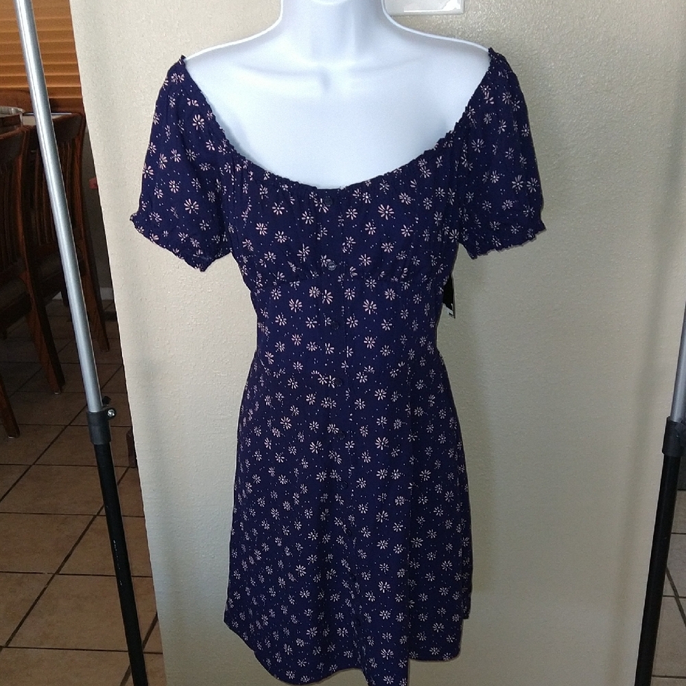 Trixxi Navy Floral Off-Shoulder Mini Dress